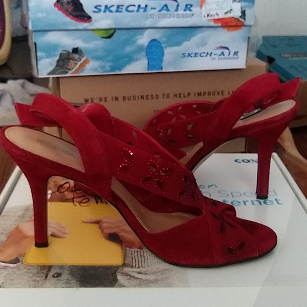 Mk Red velvet High heel strap cross